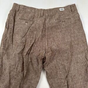 VTG Inserch 100% Linen Pants Mens 40x30 32 Pleated Baggy Cuffs Summer Brown READ